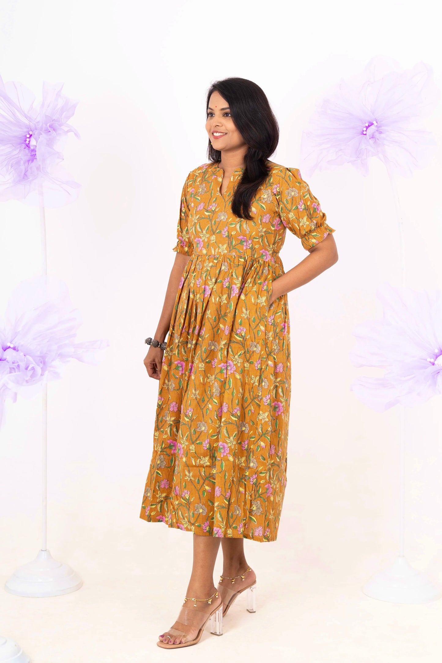 Manjal  casual  Dress With Lining Non-Maternity & Feeding-Friendly Dress