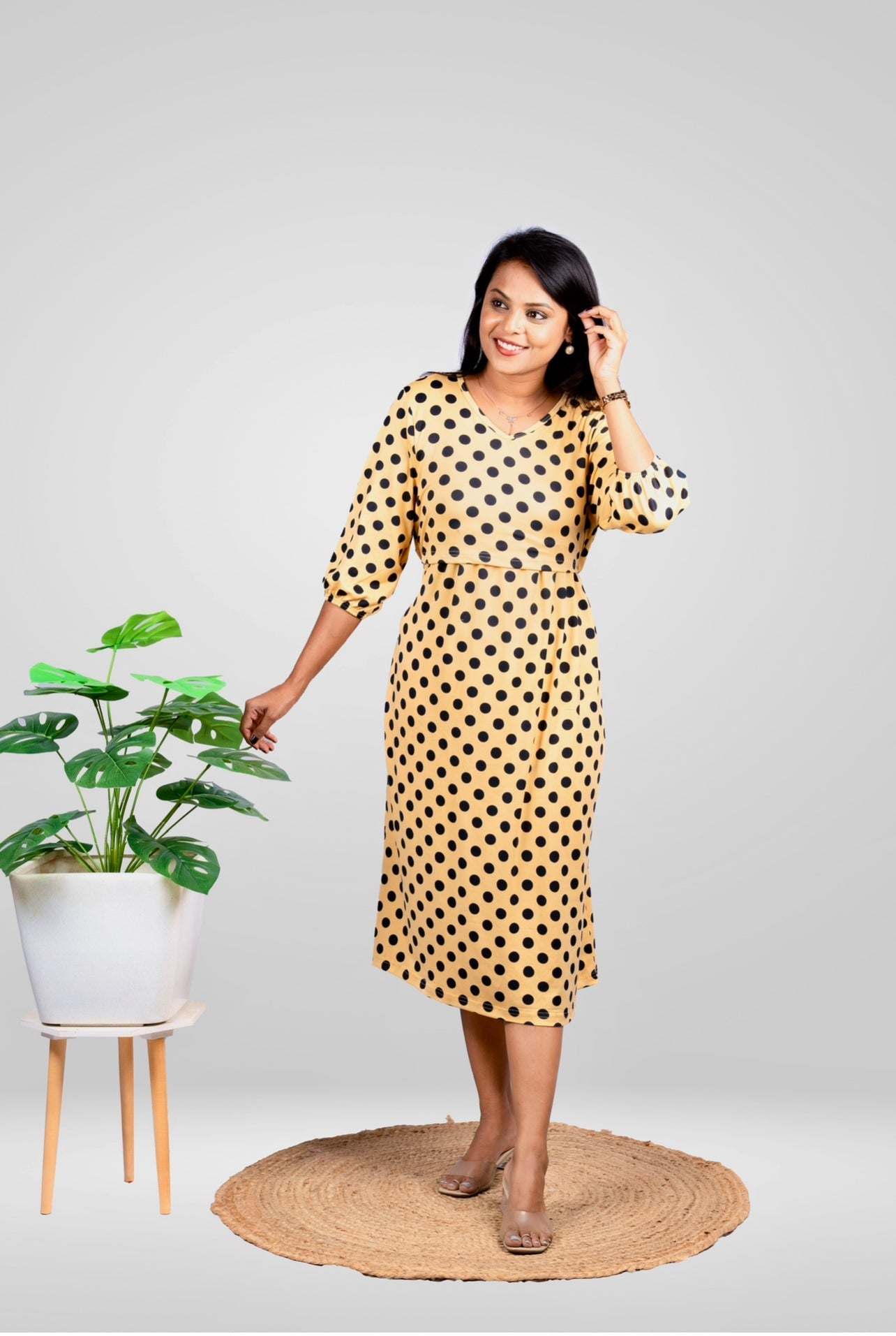 Midi Luxury Polka Light Weight Dress( non transparent)