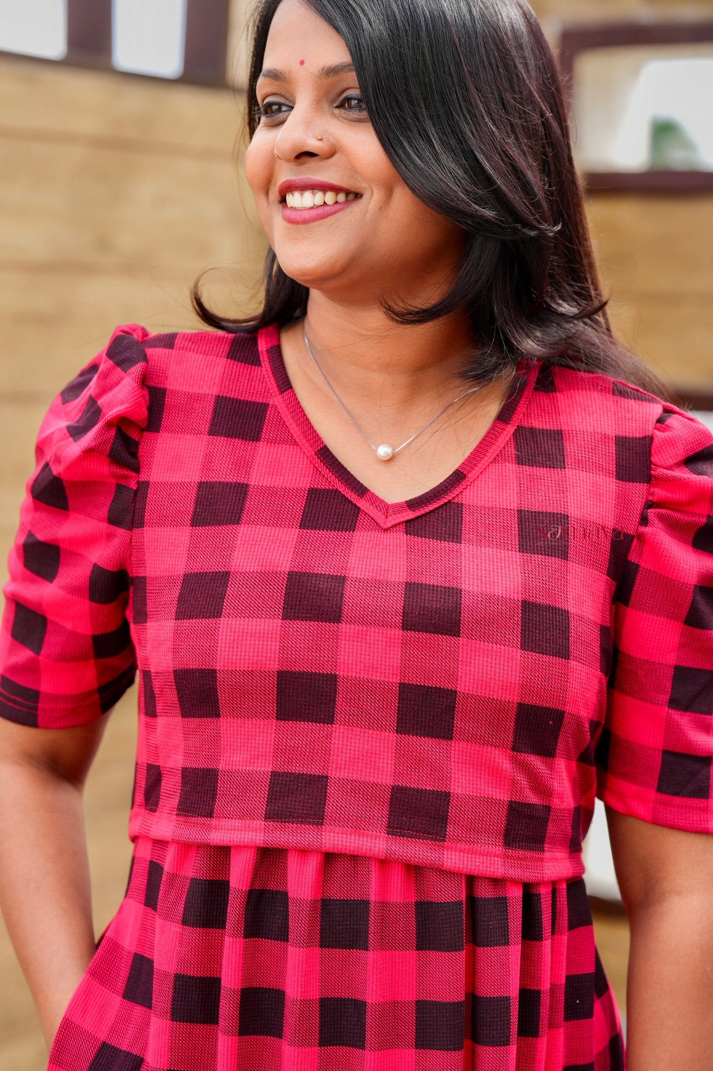 Calf Length checked medium Weight Dress