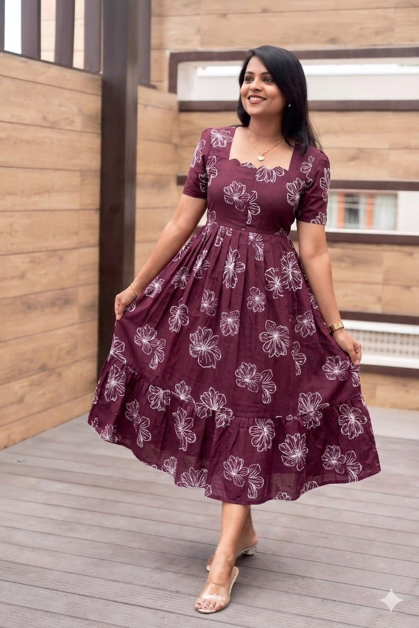 Preethi Casual Dress With Lining ( No-Iron Everyday Dress) new