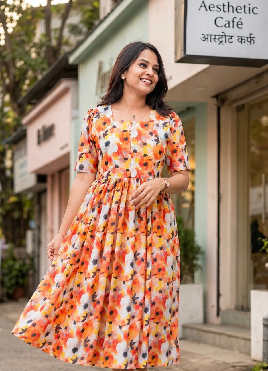 Suji georgette casual  Dress With Lining ( No-Iron Everyday Dress)