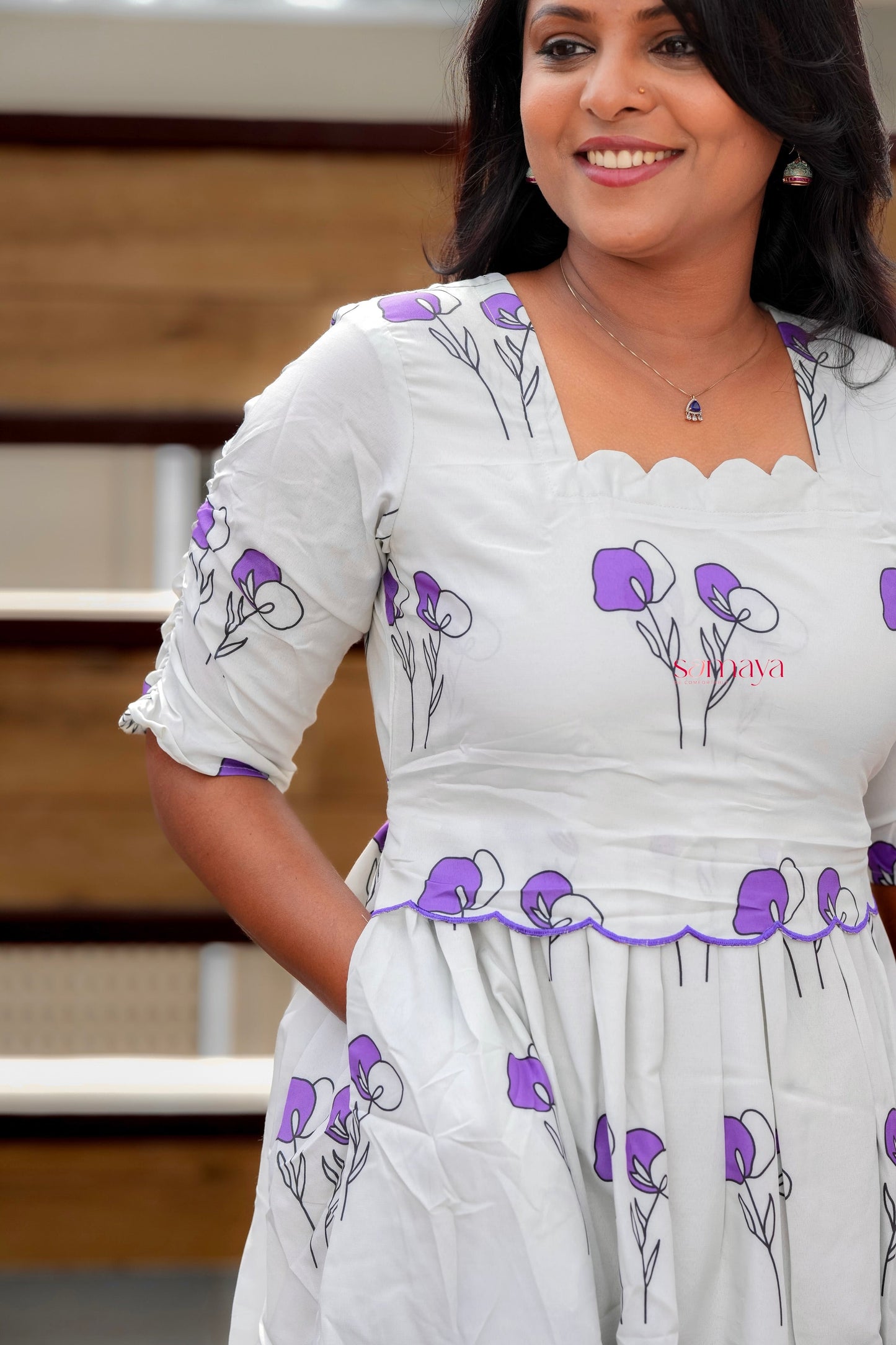 Nivi Casual Dress With Lining( Wrinkle-Free Cotton Blend Dress)