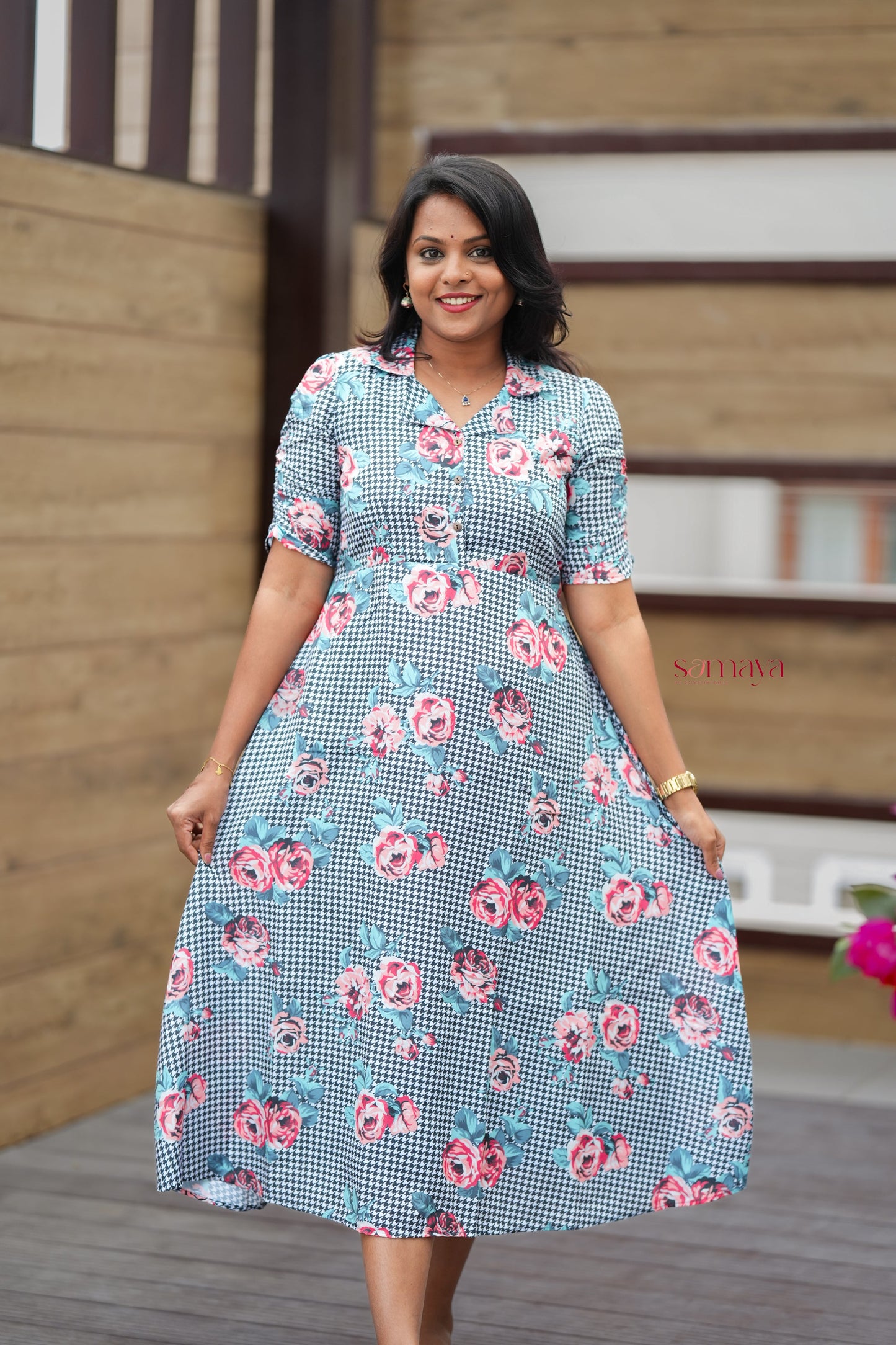 Vedha Casual Dress With Lining( Wrinkle-Free Cotton Blend Dress)