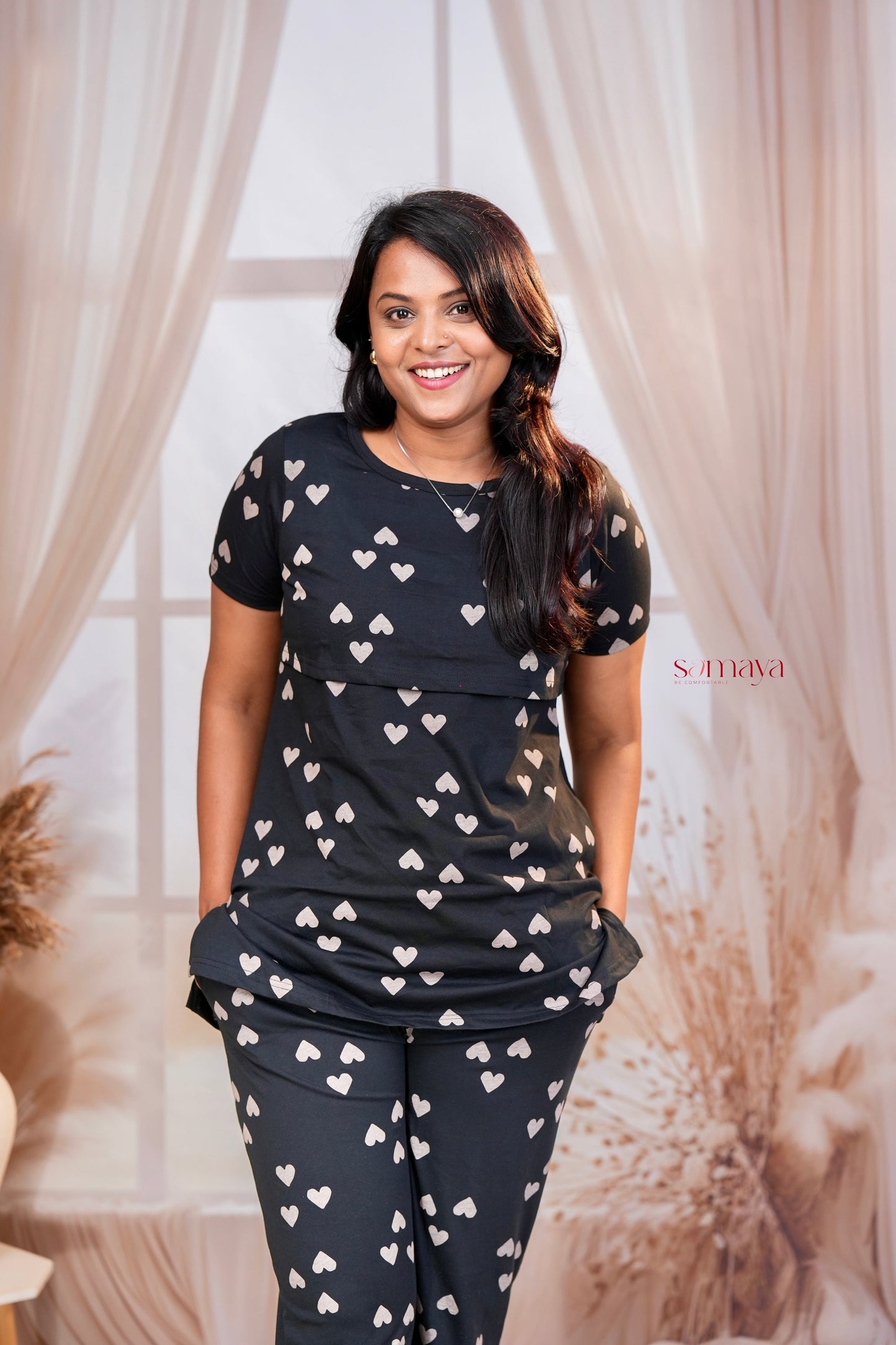 Black Heart Feeding Pant Set ( lightweight )