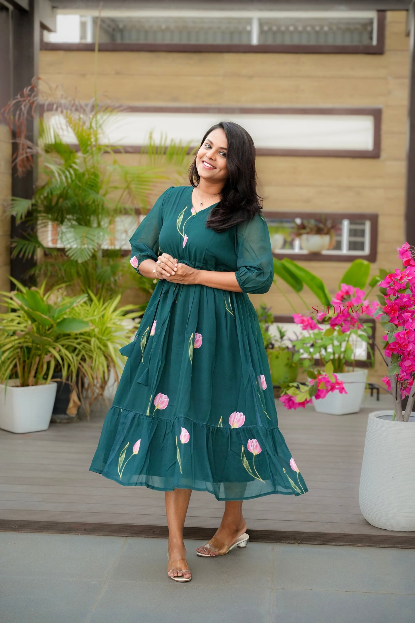 Tulip georgette casual  Dress With Lining ( No-Iron Everyday Dress)