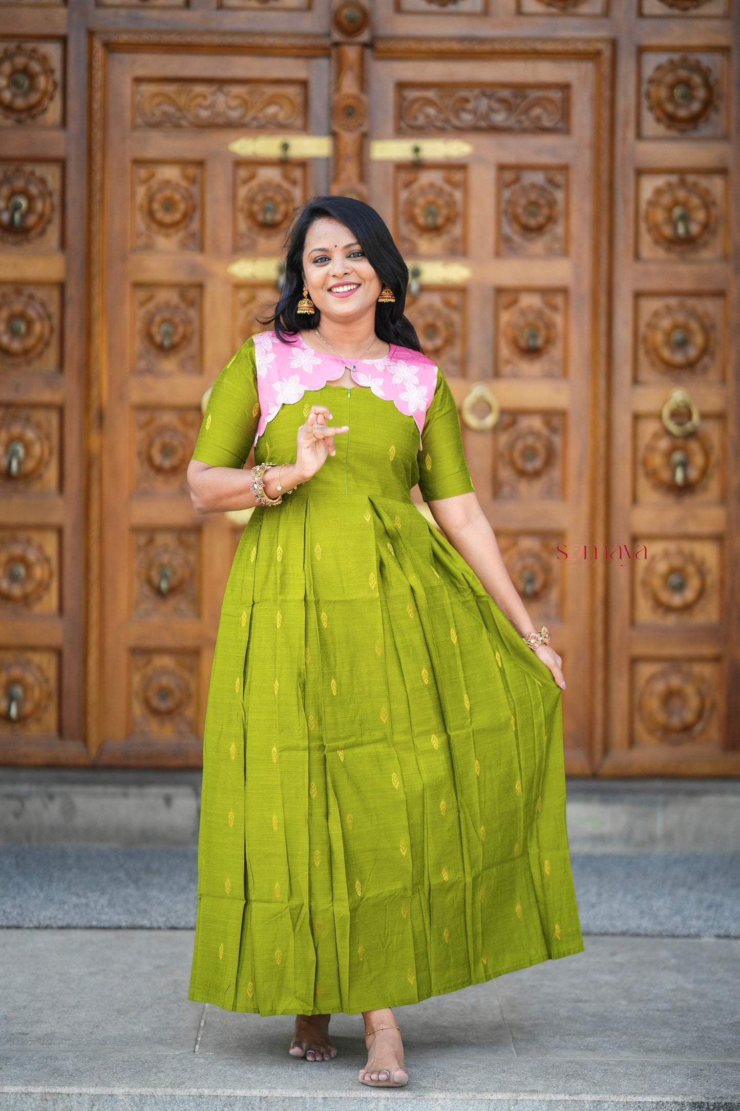 Geethanjali raw silk maxi Dress With chanderi scallop ( ready to dispatch)