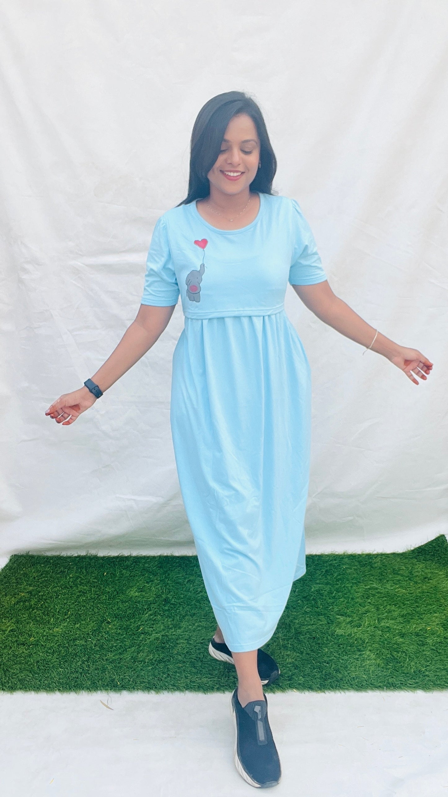 Midi Skyblue Jumbo thick winter Dress( Minor embroidery variation so sold at sale price )
