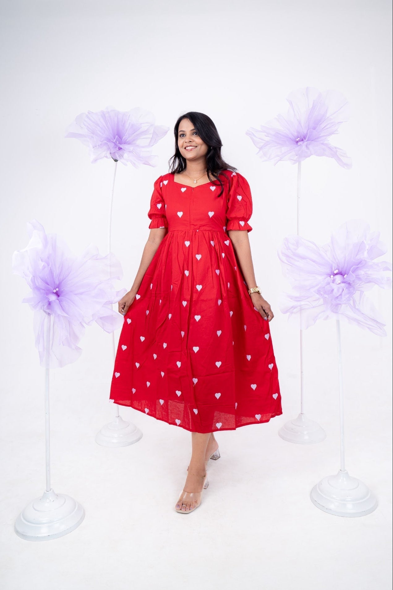 Valentina embroidered pure cotton casual  Dress With Lining