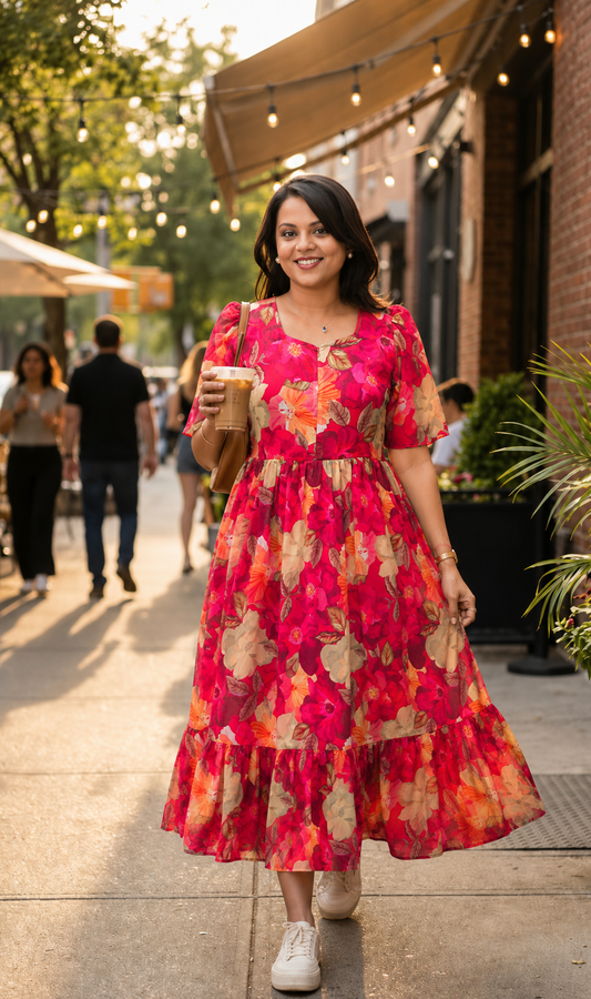 Shruthi georgette casual  Dress With Lining ( No-Iron Everyday Dress)