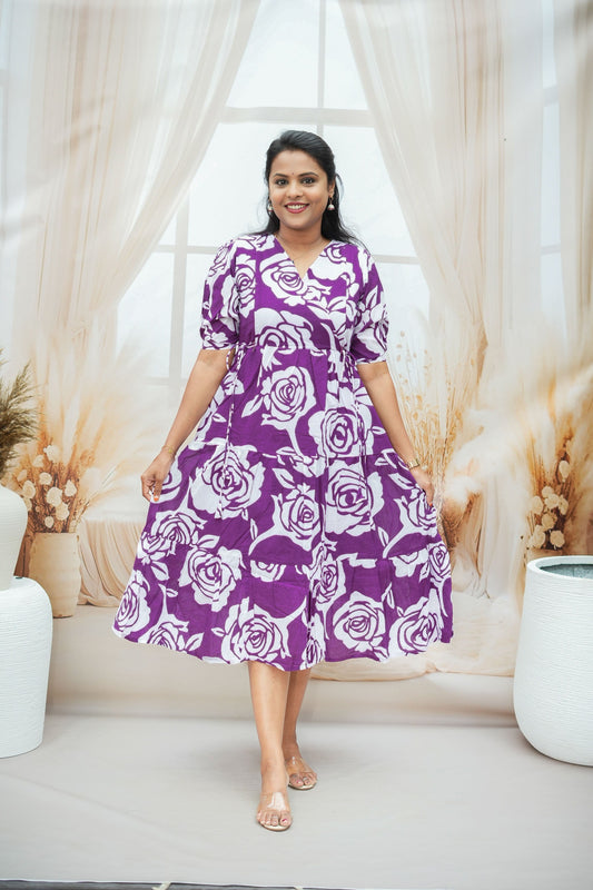 Violet pure Cotton Dress With Lining ( special sale price )