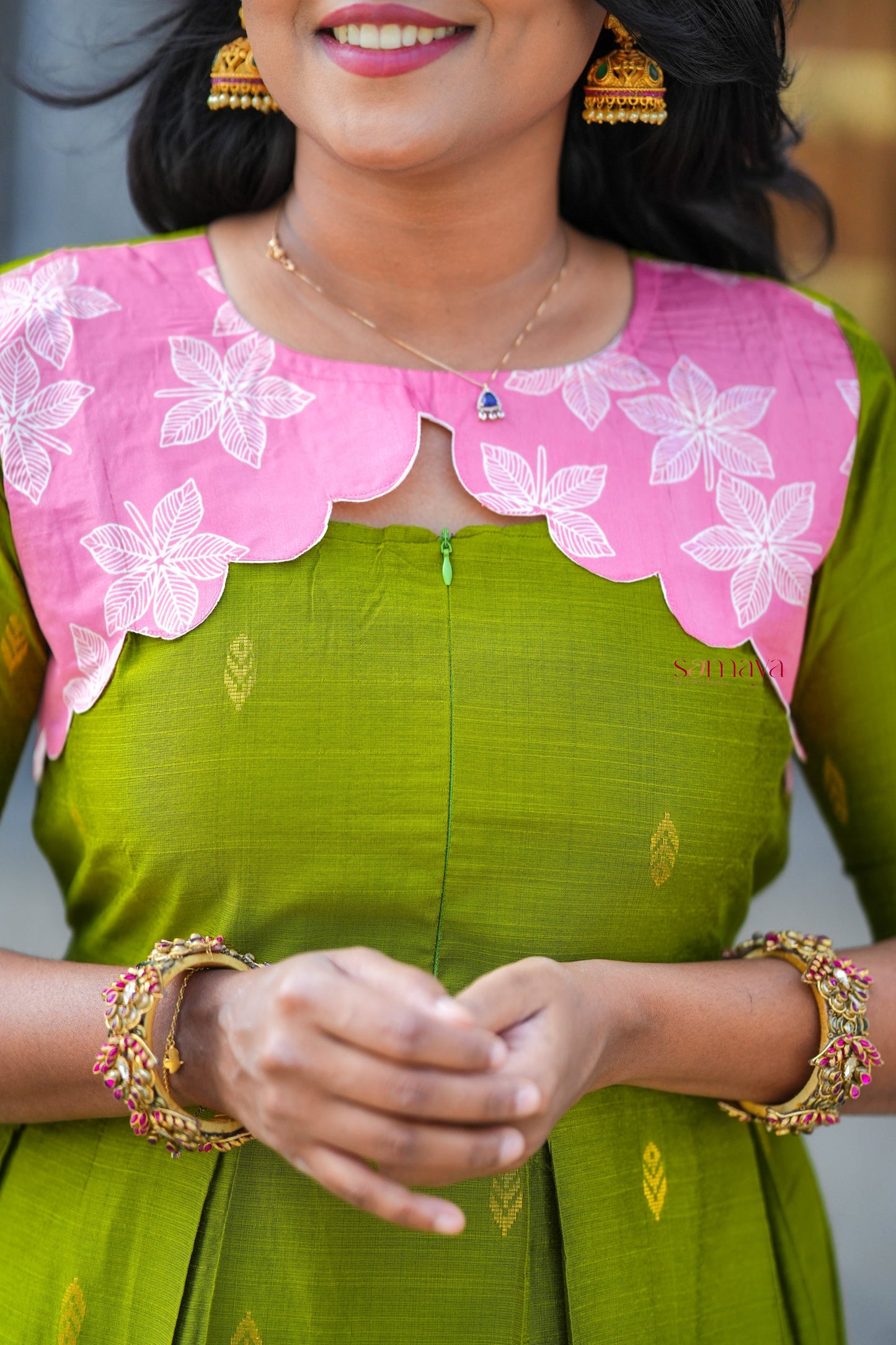Geethanjali raw silk maxi Dress With chanderi scallop ( ready to dispatch)