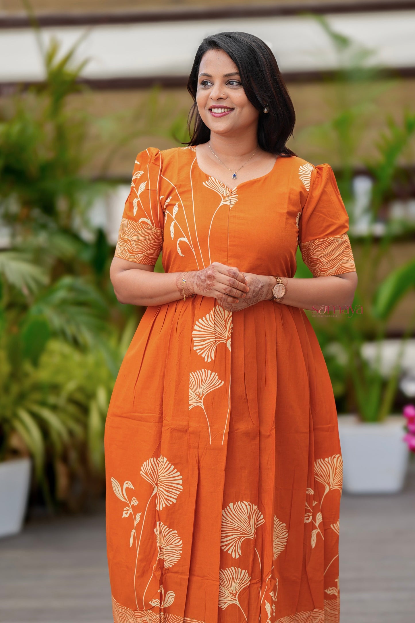 Rust orange Casual Dress With Lining