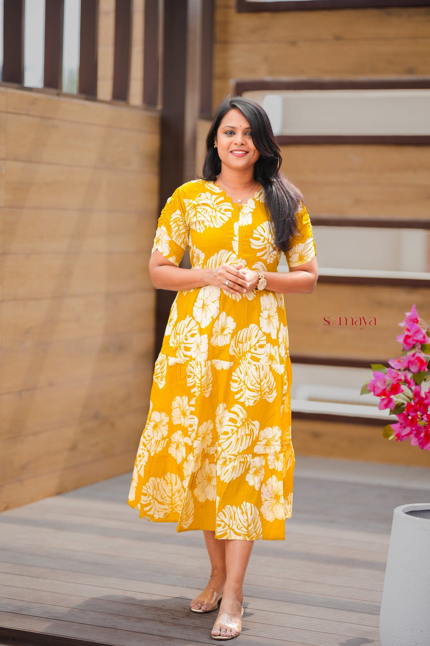 Mustard day to night dress without lining