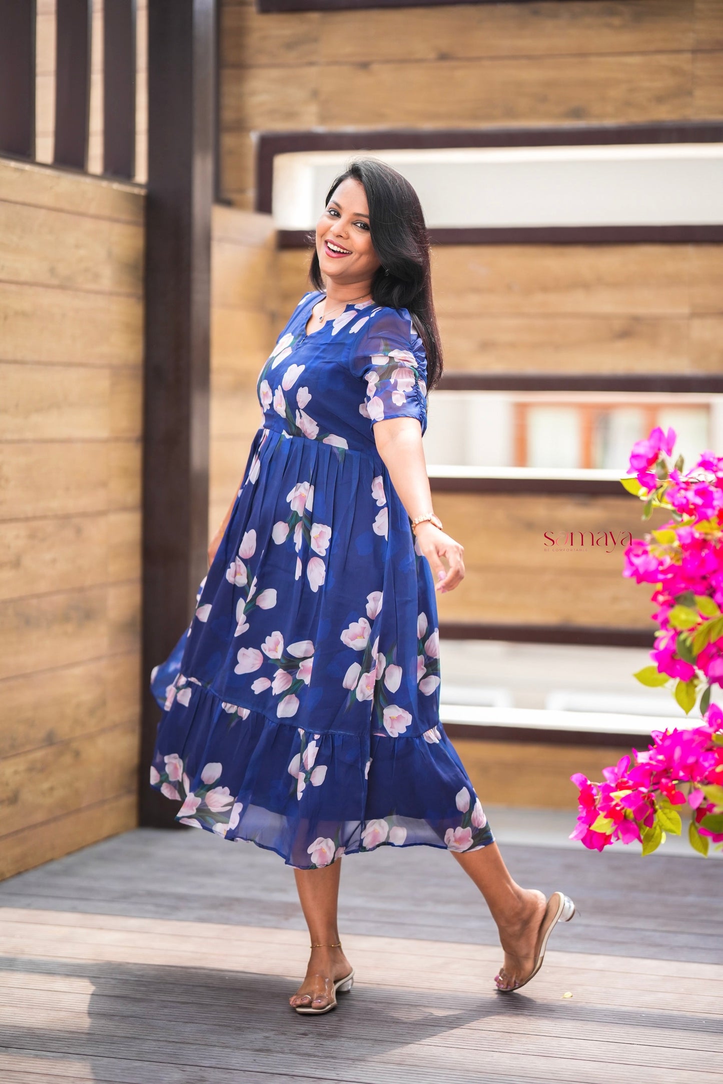 Navy georgette casual  Dress With Lining
