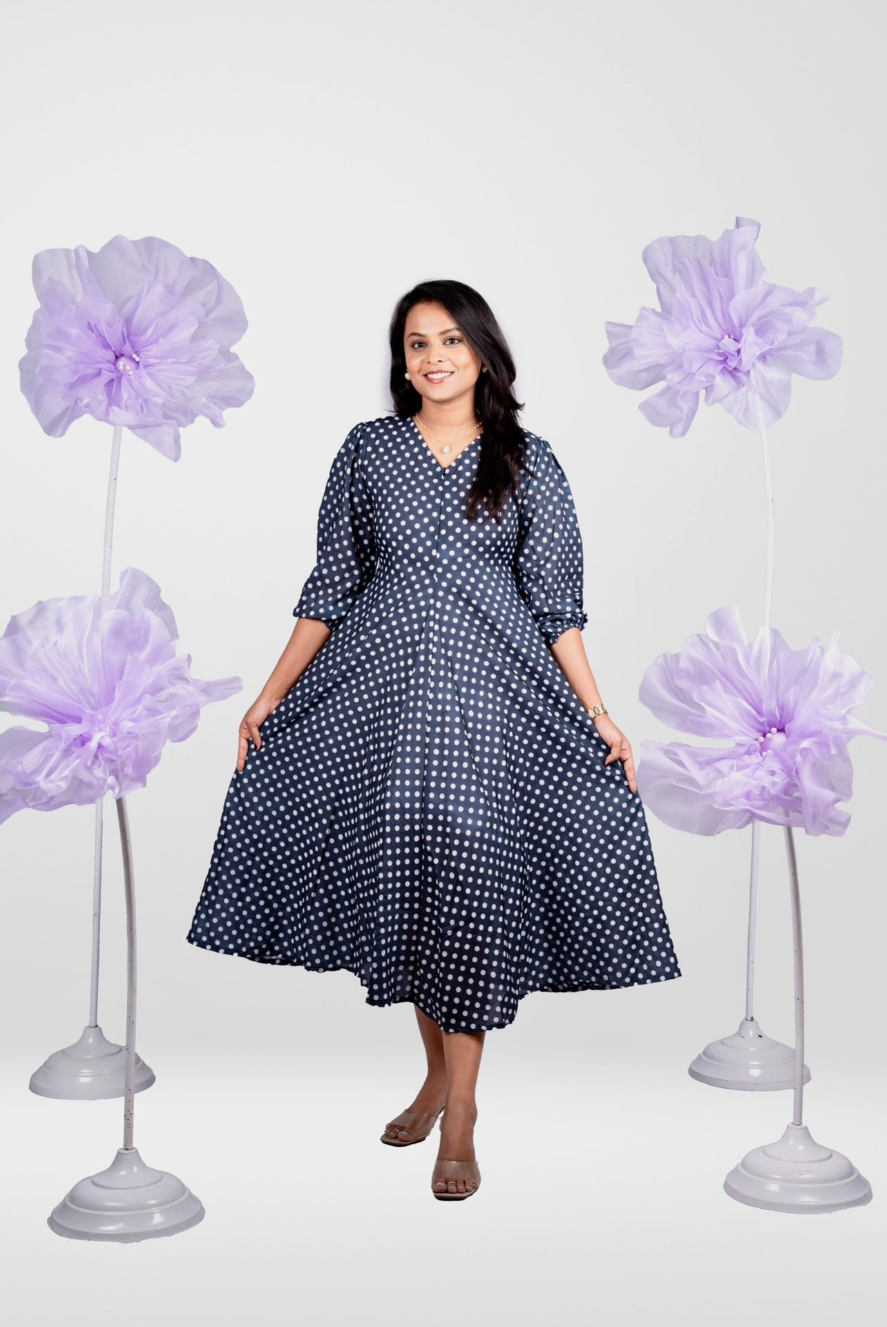 Polka dot  Dress With Lining ( No-Iron Everyday Dress)
