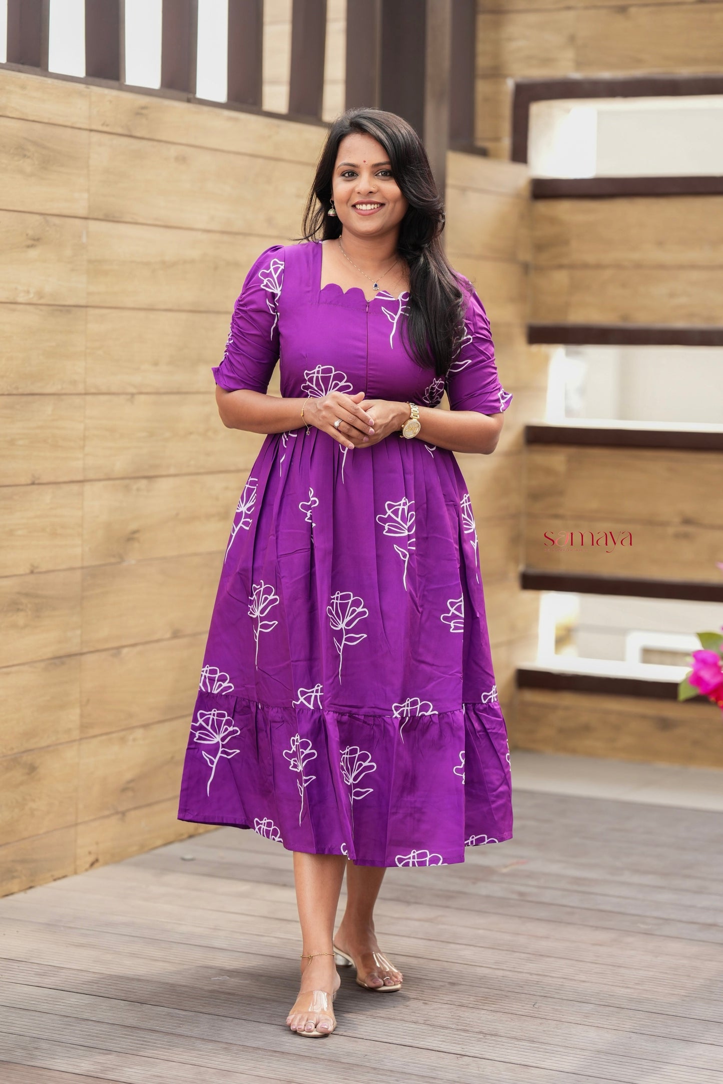 Tanvi  Dress With lining( Wrinkle-Free Cotton Blend Dress)