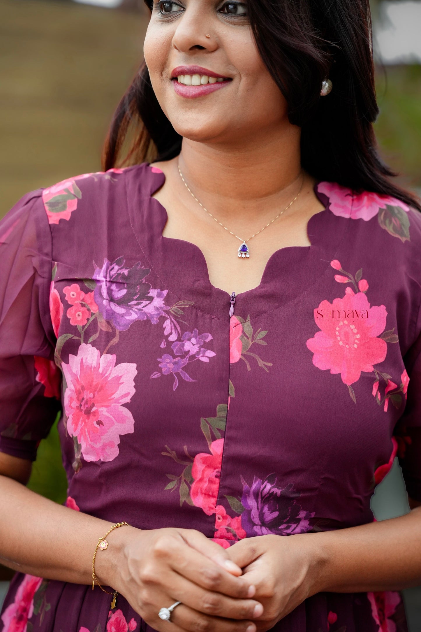 Maroon georgette casual Dress With Lining ( No-Iron Everyday Dress)