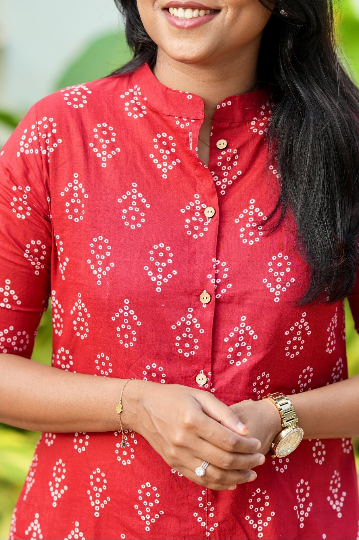 Red cotton  Co-ord set button opening