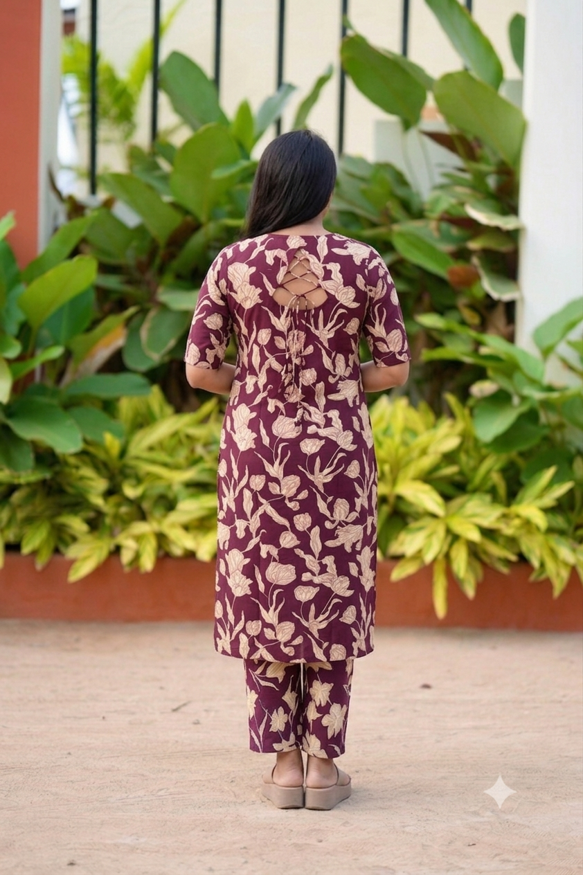Nila -maroon  Cotton 2 piece Set with lining