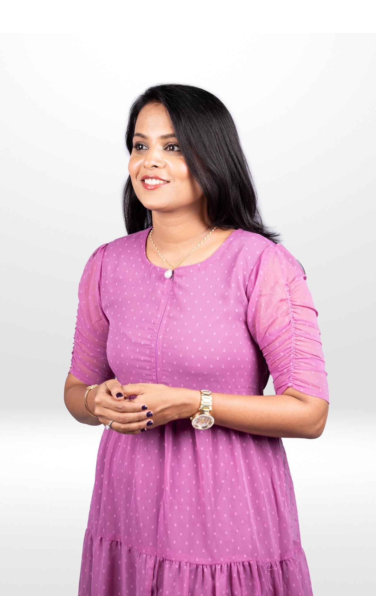 Lilac georgette casual  Dress ( No-Iron Everyday Dress)