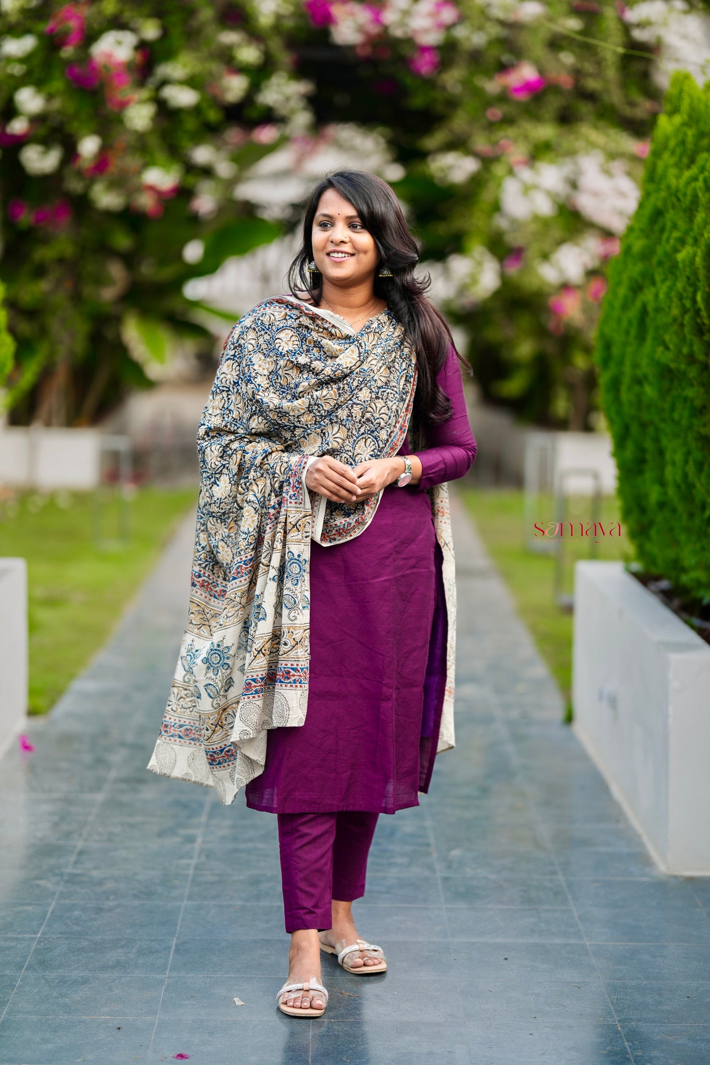 Kayal Raw silk top bottom set with  kalamkari  dupptta set of 3 (ready to dispatch)