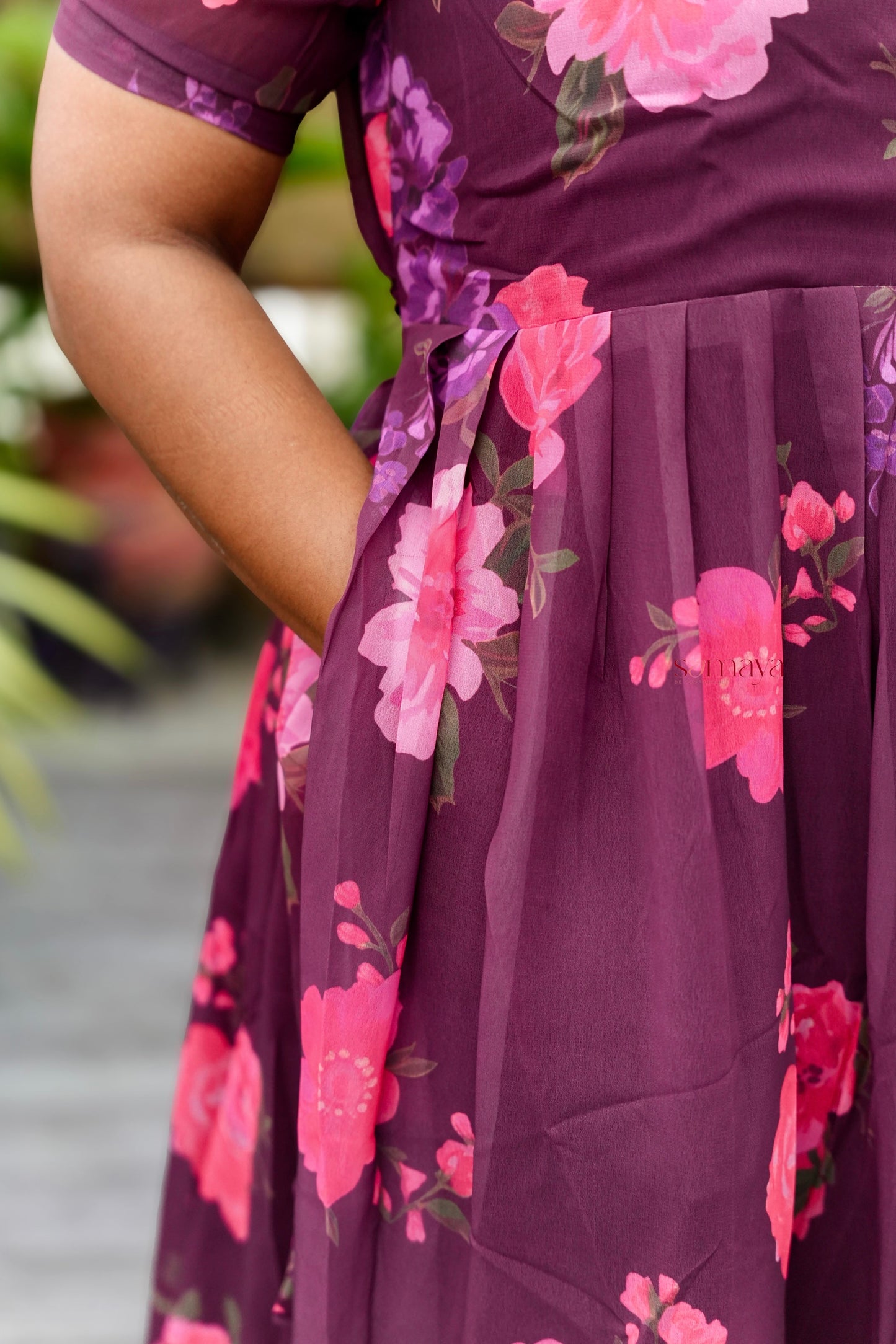 Maroon georgette casual Dress With Lining ( No-Iron Everyday Dress)