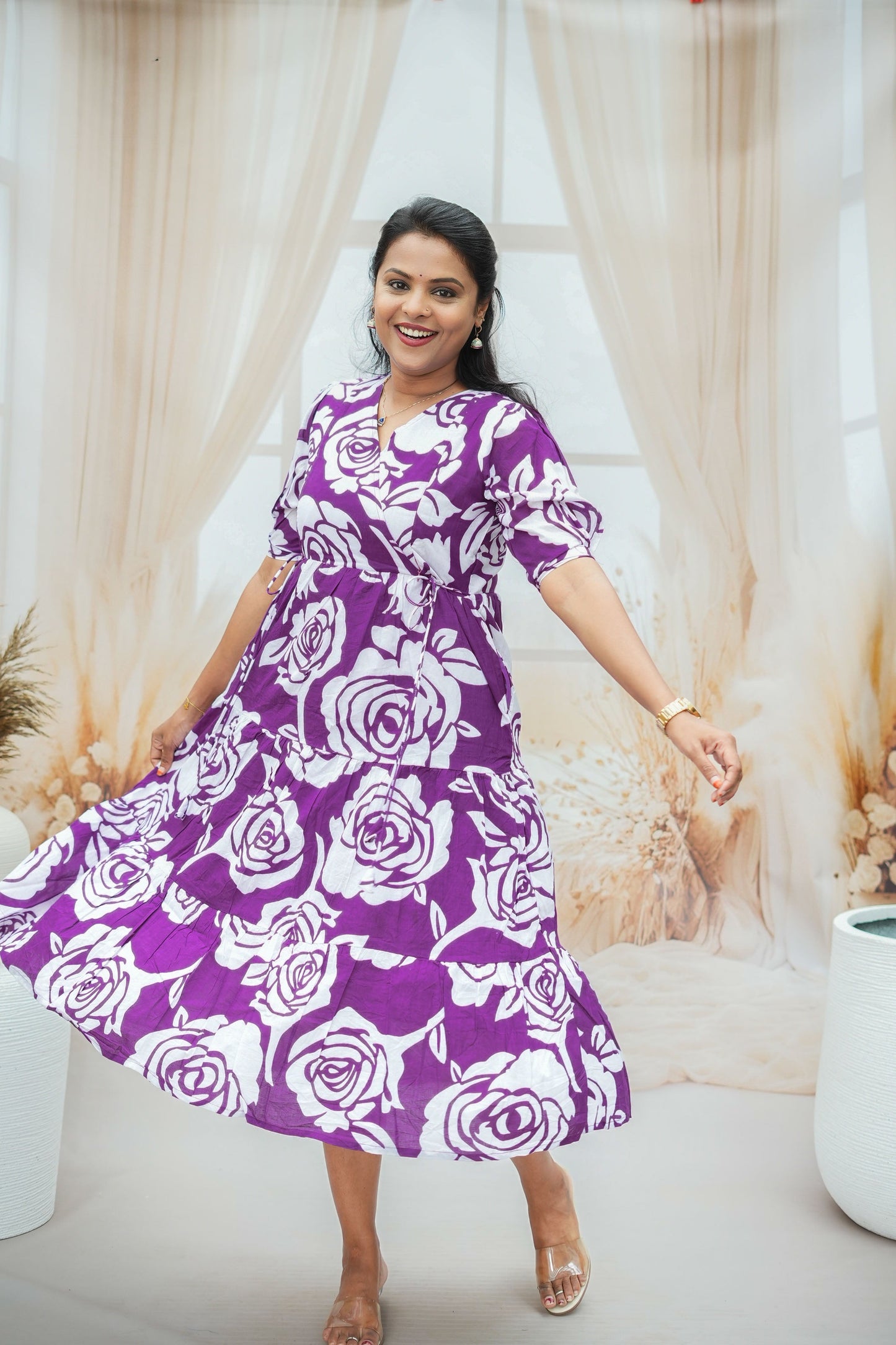 Violet pure Cotton Dress With Lining ( special sale price )