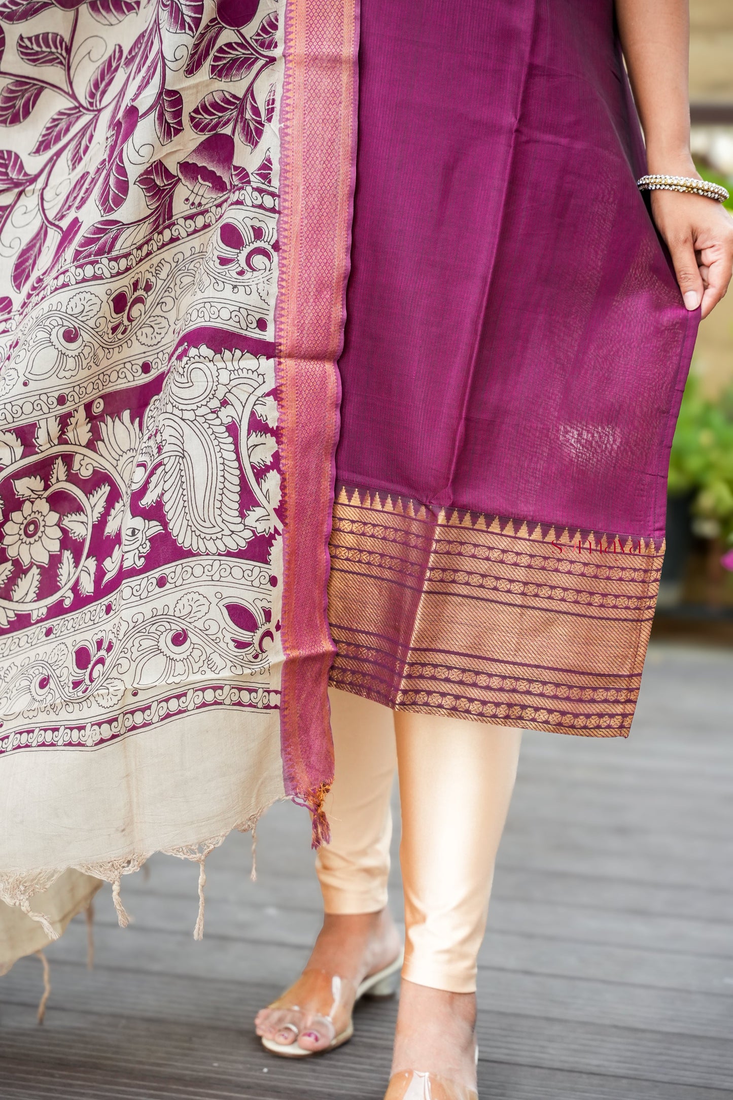Bhavithra Narayanapet silk top with kalamkari hand painted duppatta set of 2 ( ready to dispatch)