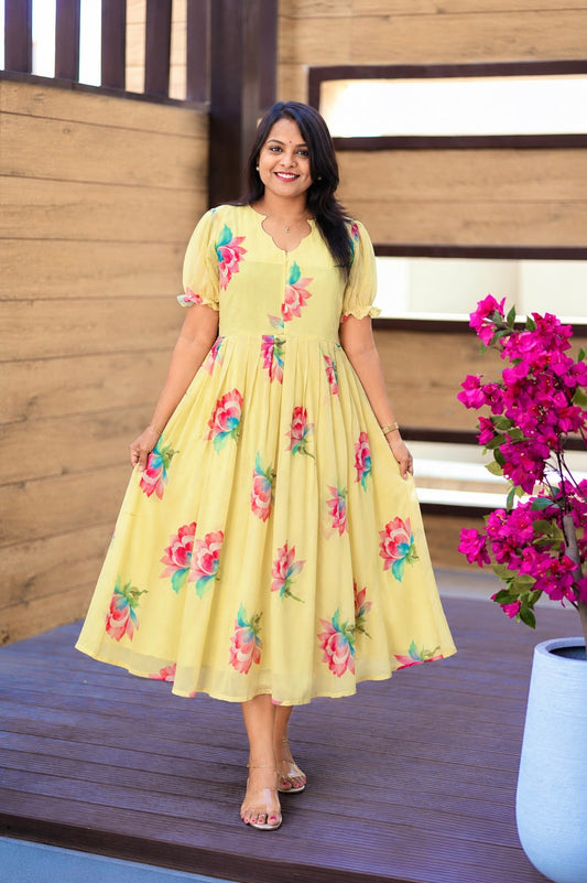 Renu georgette casual  Dress With Lining ( No-Iron Everyday Dress)