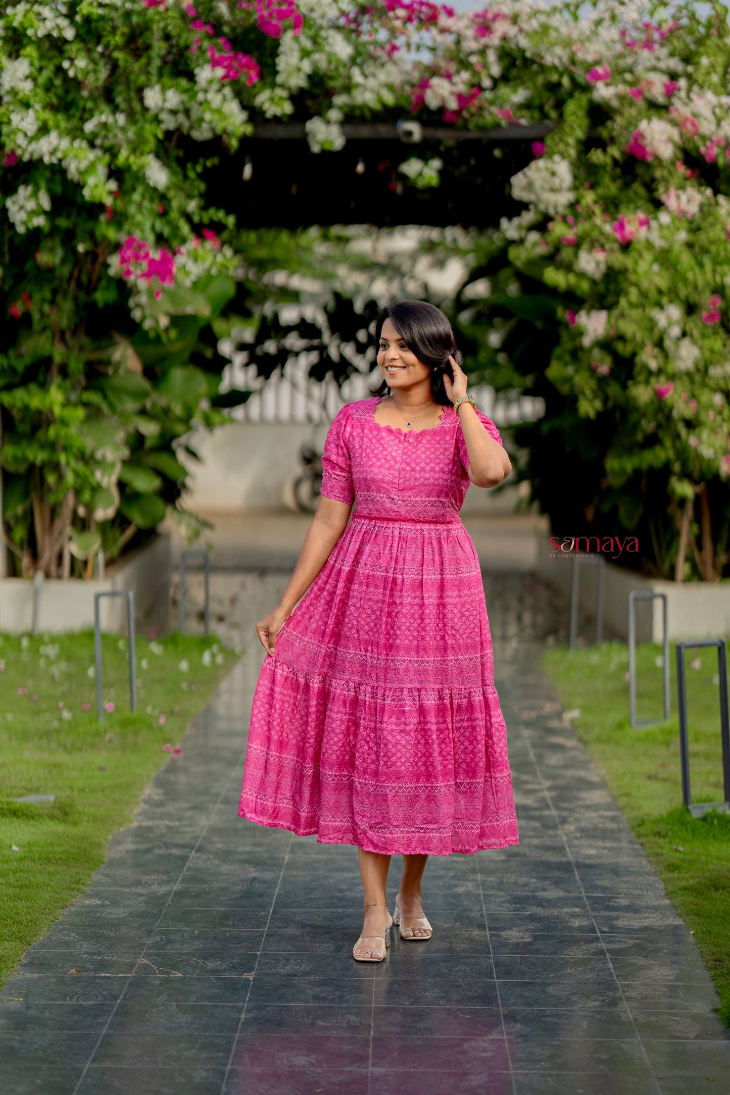 Aria  Hakoba bandhani print  Dress With Lining ( stain in the dress so sold at sale price )