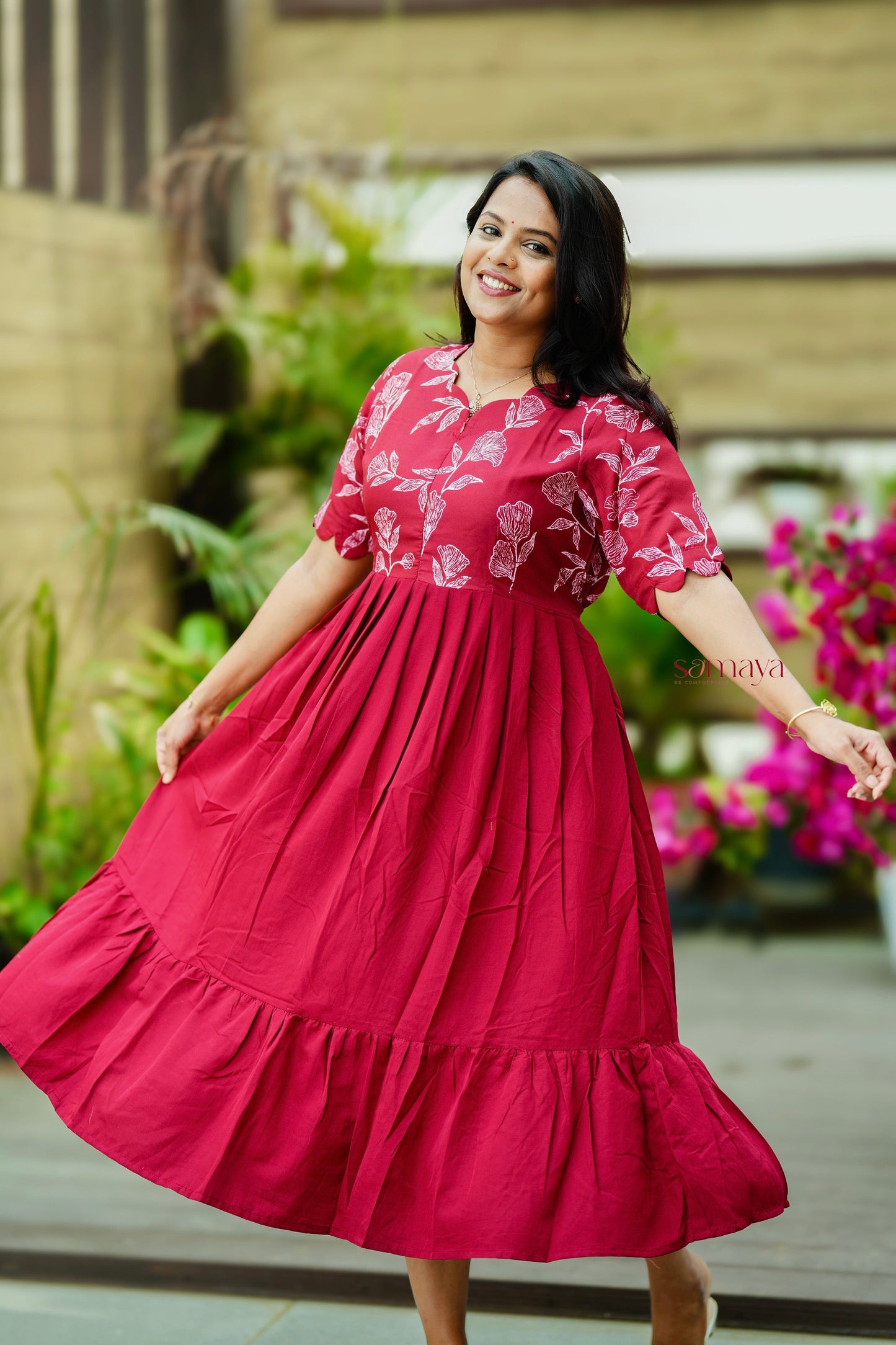 Princess Dress -ruby With lining( Wrinkle-Free Cotton Blend Dress)