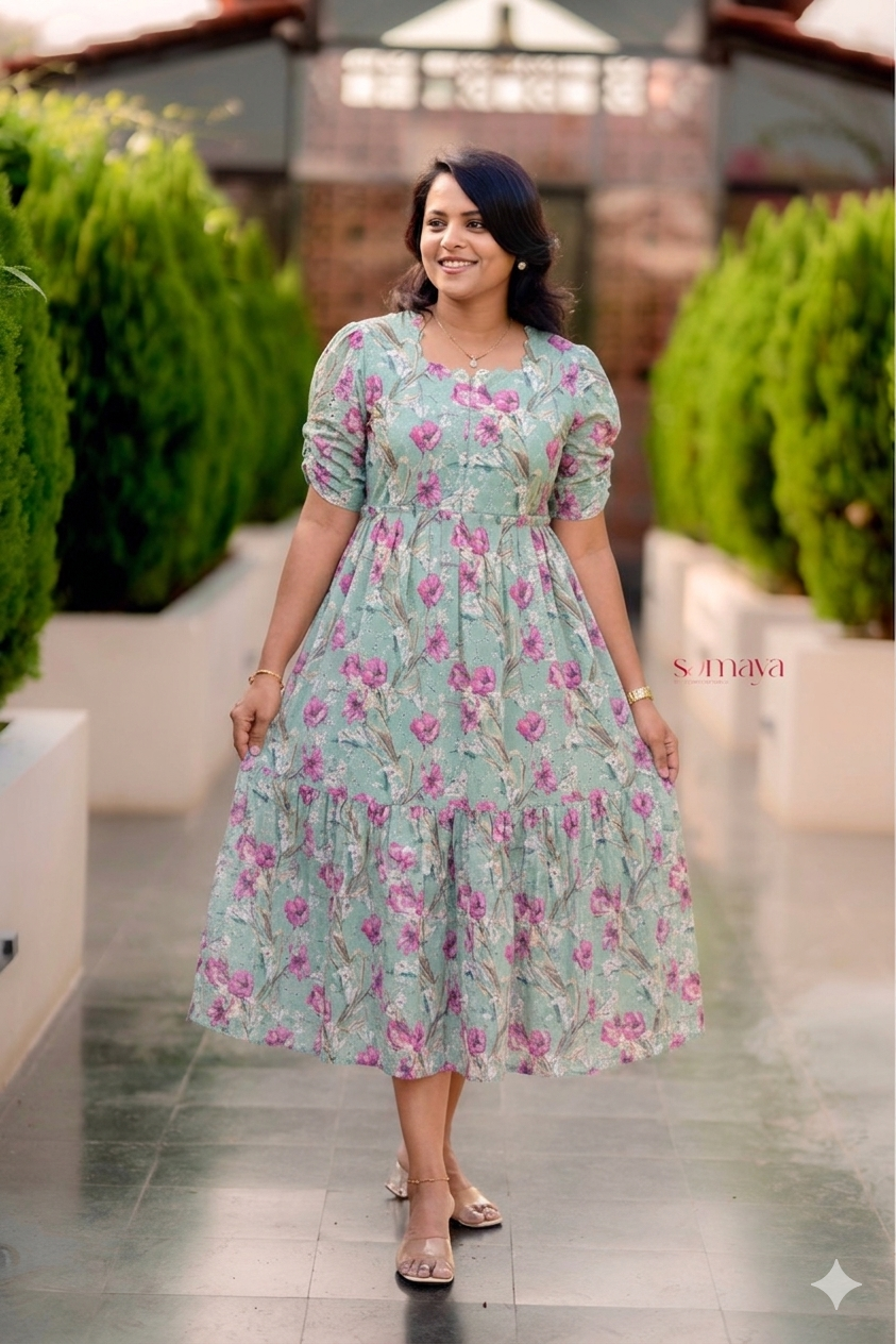 Mint green Hakoba Dress With Lining
