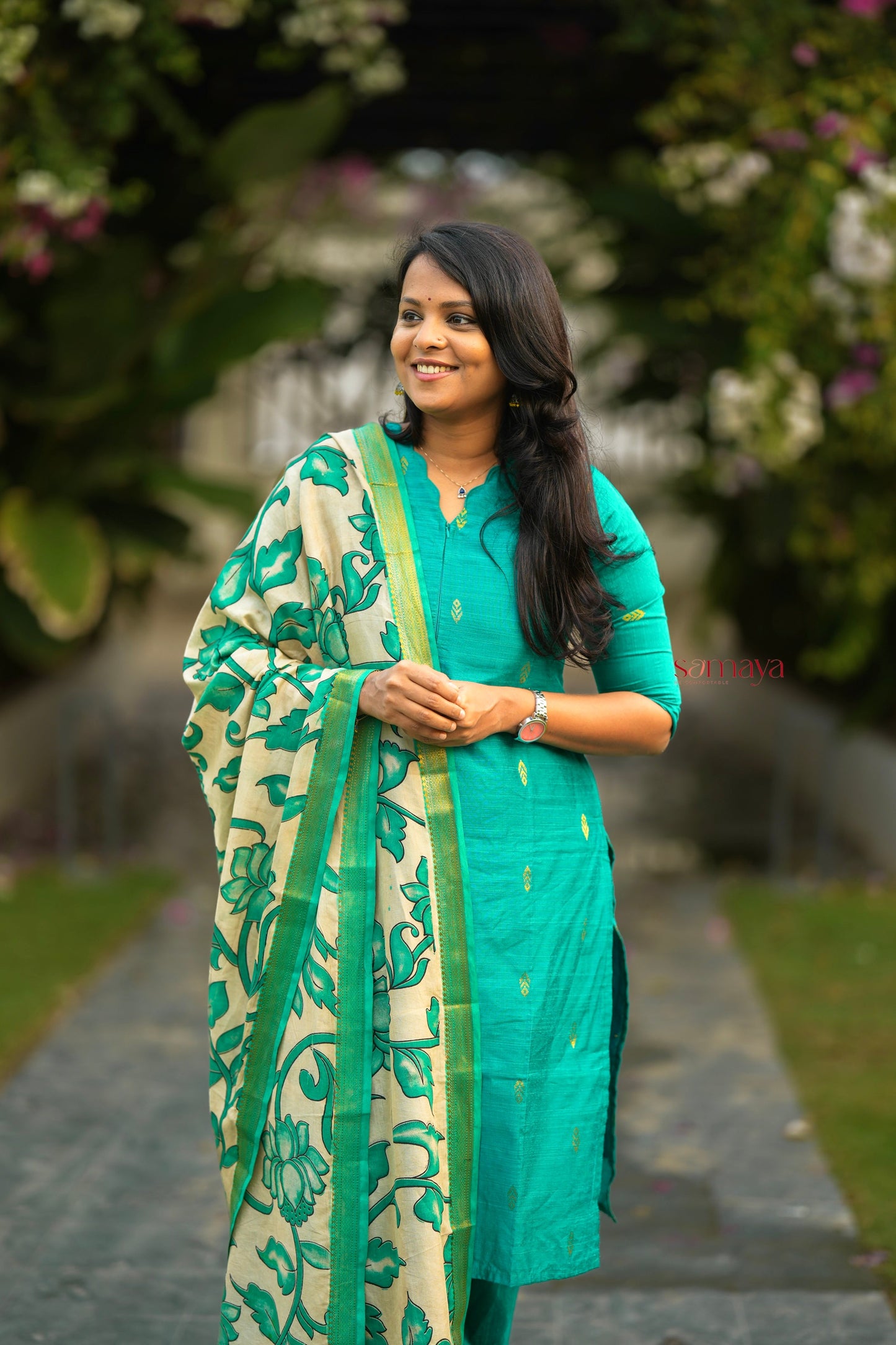 Vaishnavi 3 piece raw silk suit set wth hand painted kalamkari dupptta(ready to dispatch )