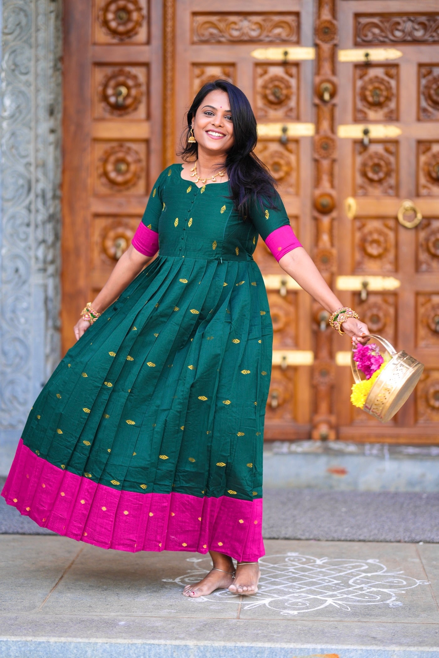 Madurai Meenakshi  maxi Dress With Lining( ready to dispatch)
