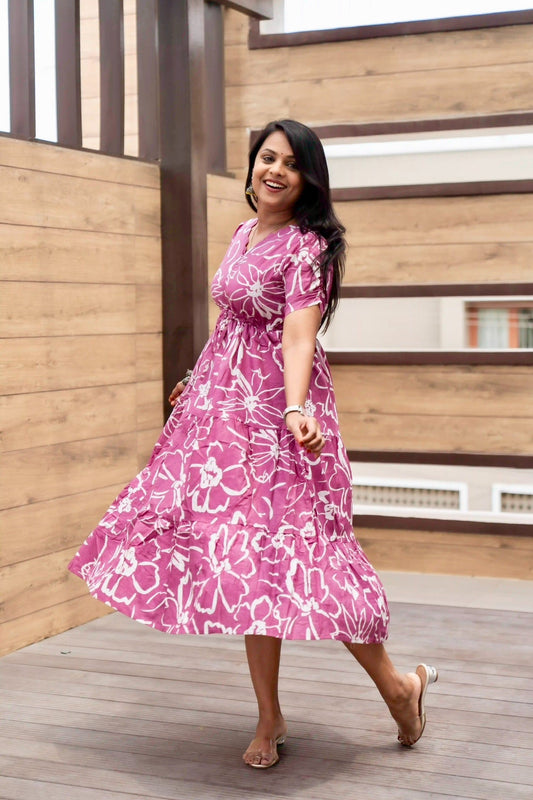 Dusty pink floral dress with lining