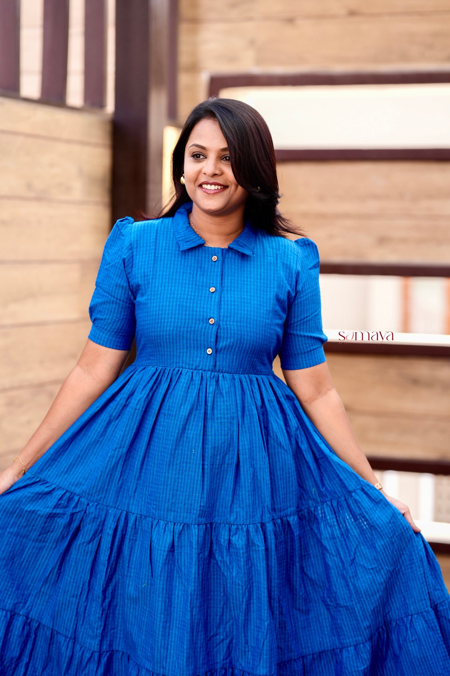 Deepika -blue maxi cotton  Dress With Lining(Ultimate Layered Flare Dress)