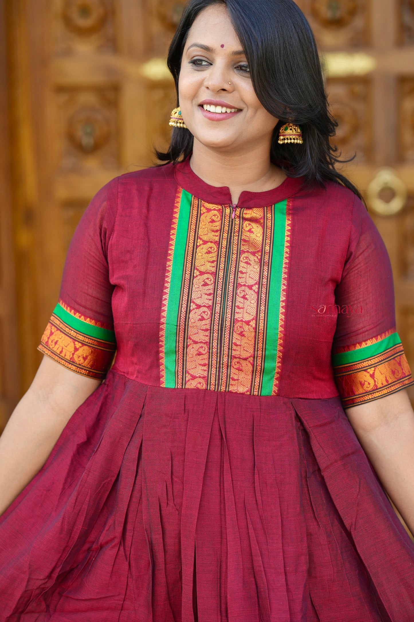 Maroon Narayanapet maxi Dress With Lining ( ready to dispatch)