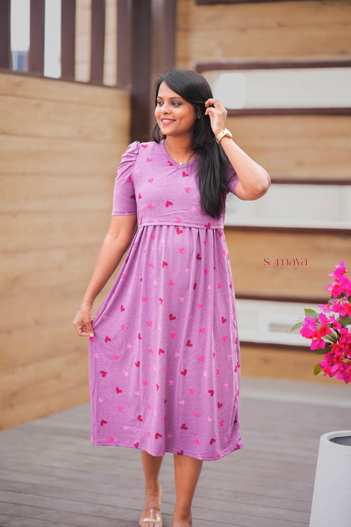 Midi Mauve Heart Light Weight Dress
