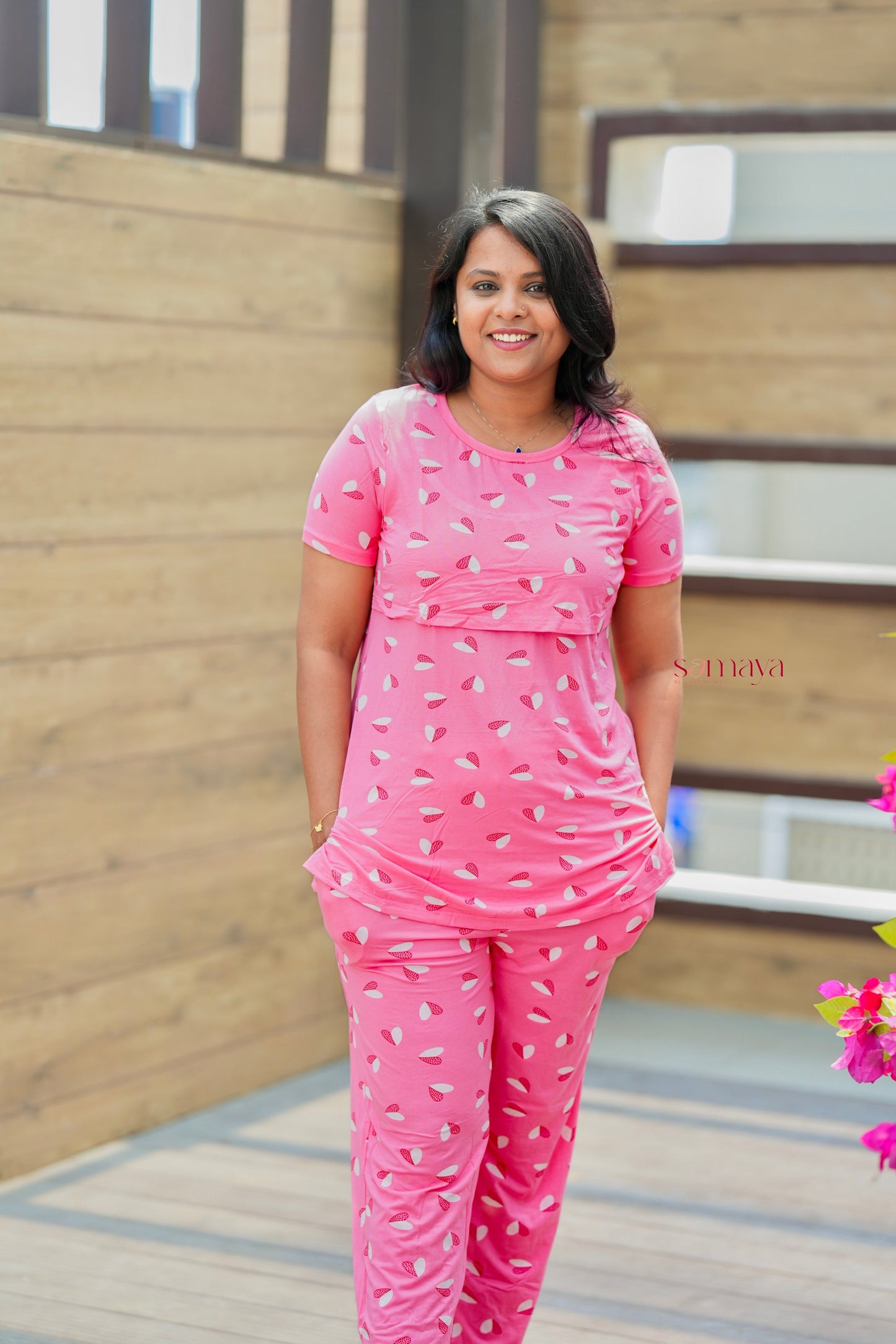 Peach heart Feeding Pant Set ( lightweight )