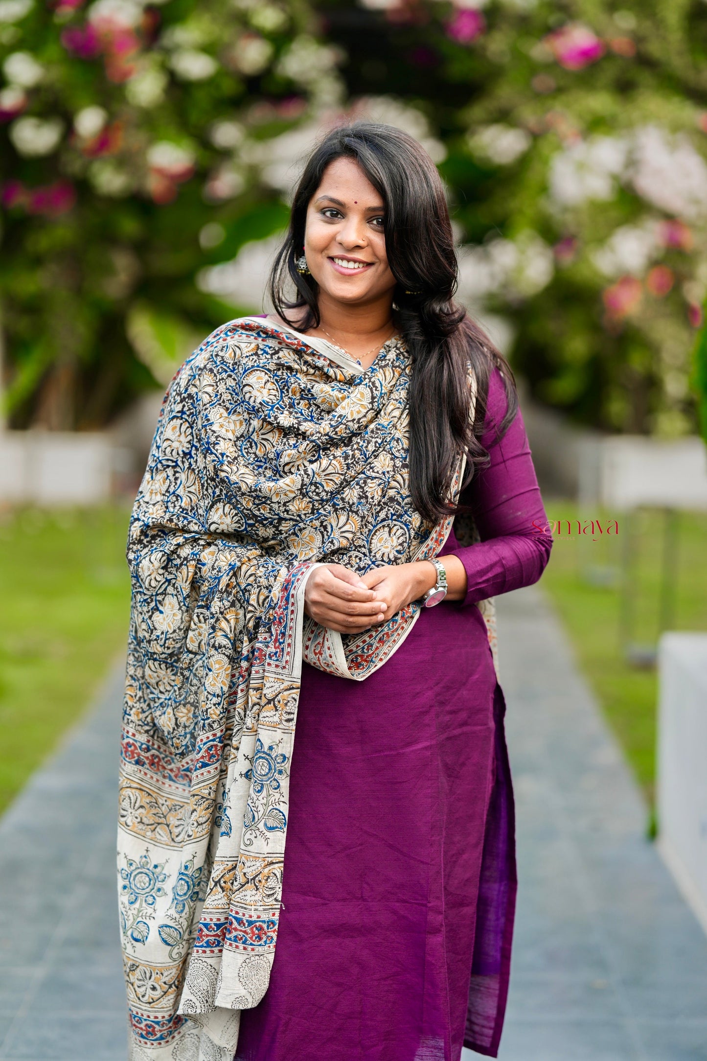 Kayal Raw silk top bottom set with  kalamkari  dupptta set of 3 (ready to dispatch)