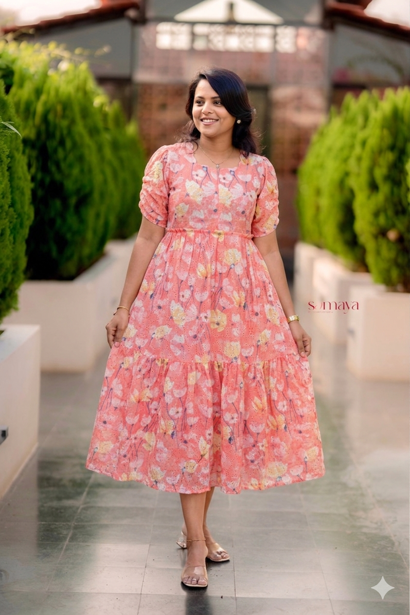 Cinderella -peach  Hakoba Dress With Lining