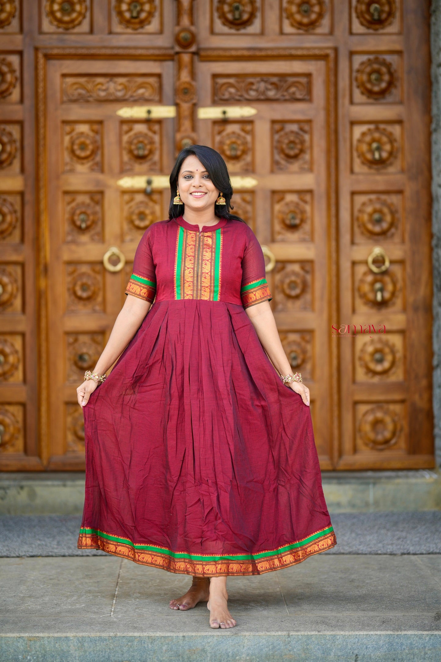 Maroon Narayanapet maxi Dress With Lining ( ready to dispatch)