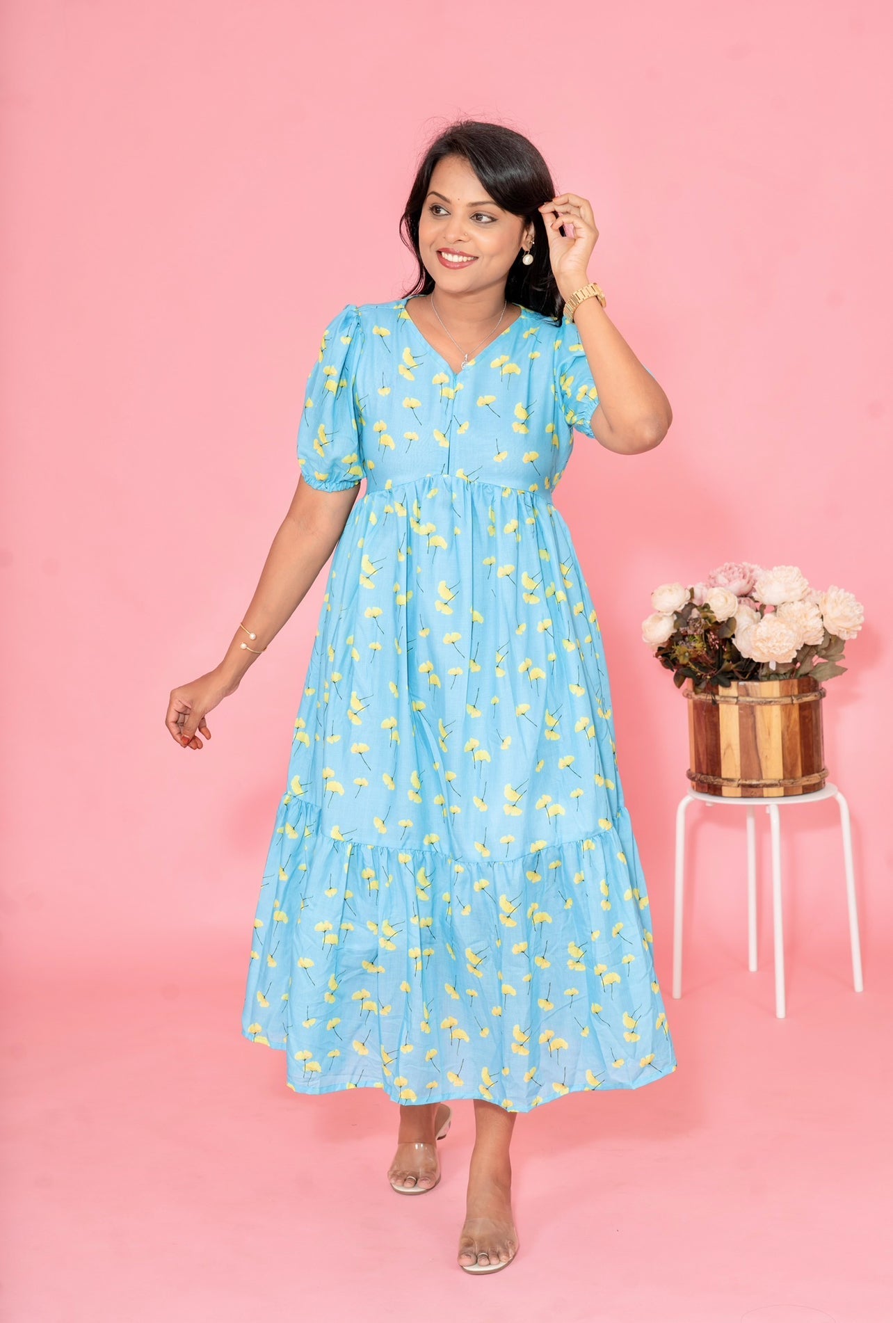 Skyblue Casual  Dress With Lining ( No-Iron Everyday Dress)