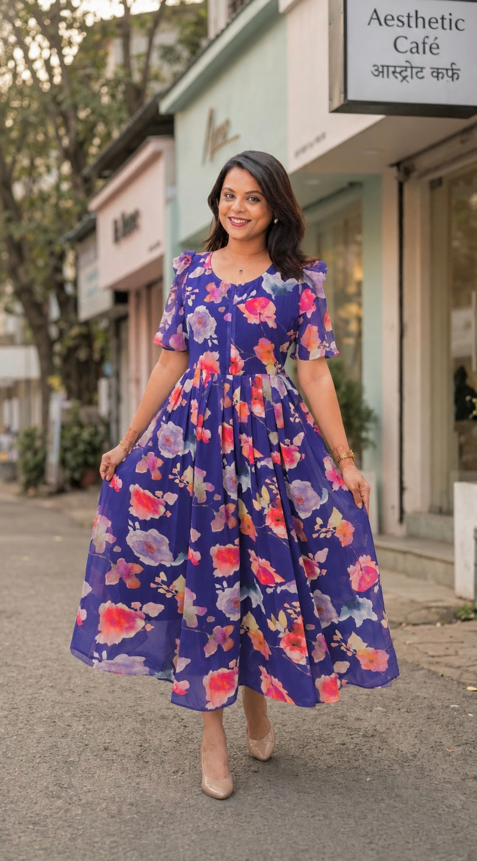 Sindhu georgette casual  Dress With Lining ( No-Iron Everyday Dress)