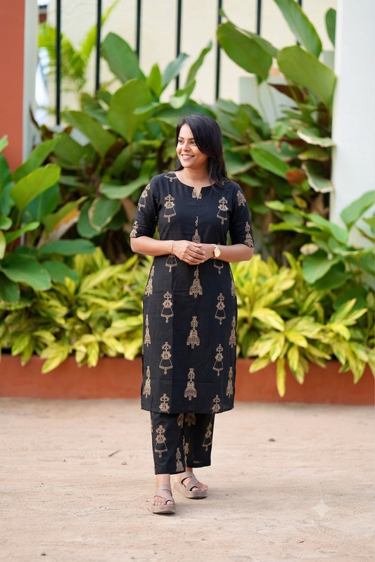 Nila - Black Cotton Co-ord Set with lining