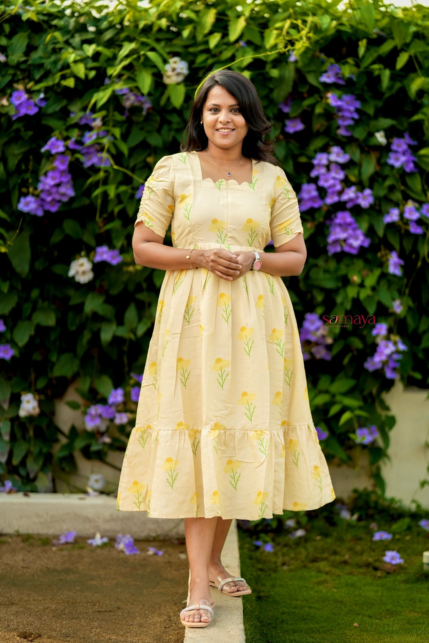 Nila cotton blend  Dress With Lining( no iron dress)