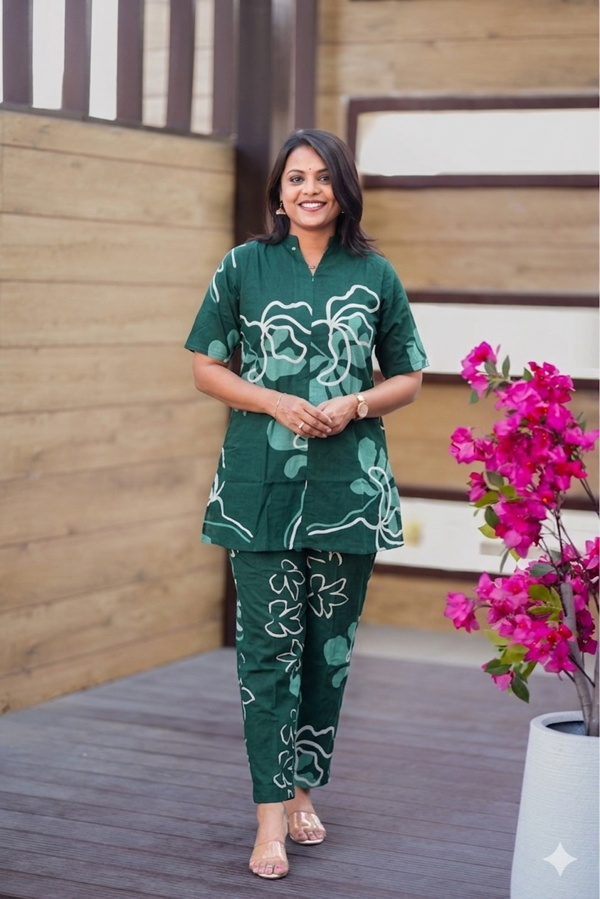 Theera -Bottle green  Night Co-ord Set