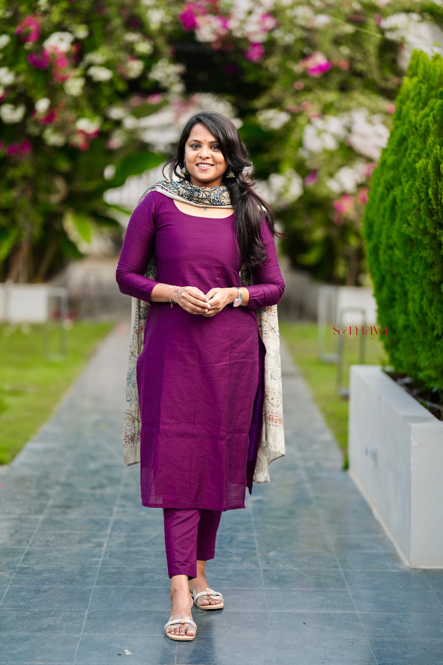 Kayal Raw silk top bottom set with  kalamkari  dupptta set of 3 (ready to dispatch)