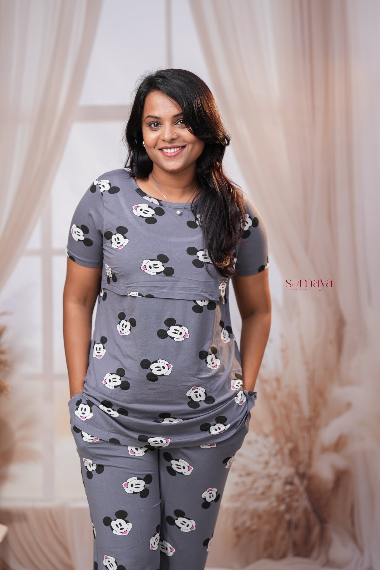 Grey Mickey Feeding Pant Set ( lightweight )