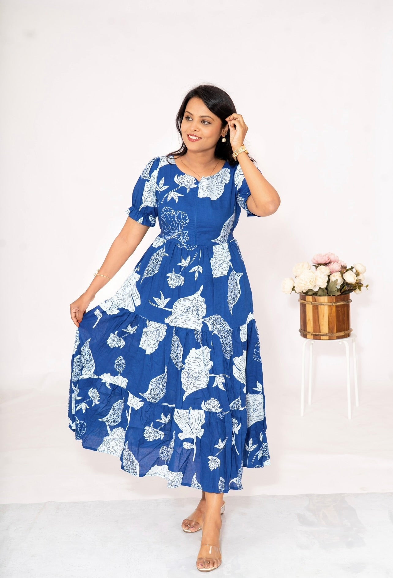Royal blue casual  Dress With Lining